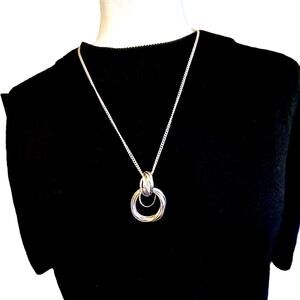 Eternity Interlocking Hoops Silver Tone Matinee Fashion Necklace